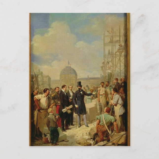 Postal Napoleón III Visitando las Obras en el Louvre (Anverso)