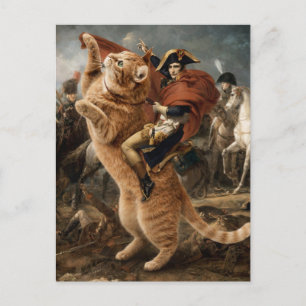 Postal Napoleón montando un gato gigante de batalla