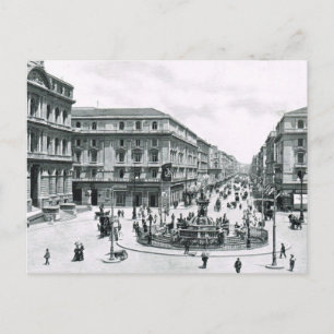 Postal Nápoles, 1908, centro de la ciudad y rotonda