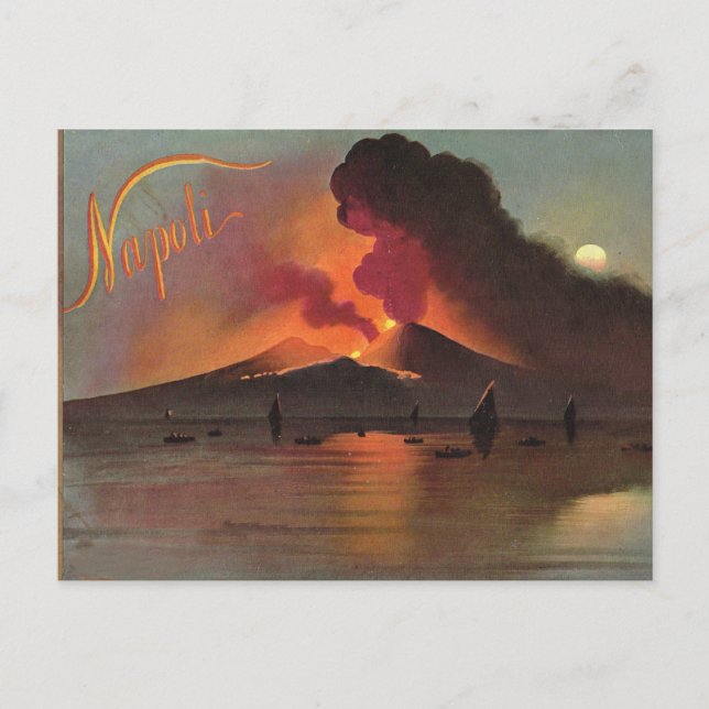Postal Nápoles, 1908, Vesuvio y la bahía de Nápoles (Anverso)