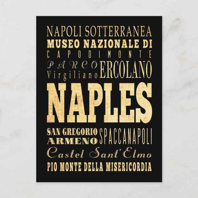 Postal Nápoles Ciudad de Italia Arte de tipografía (Anverso)