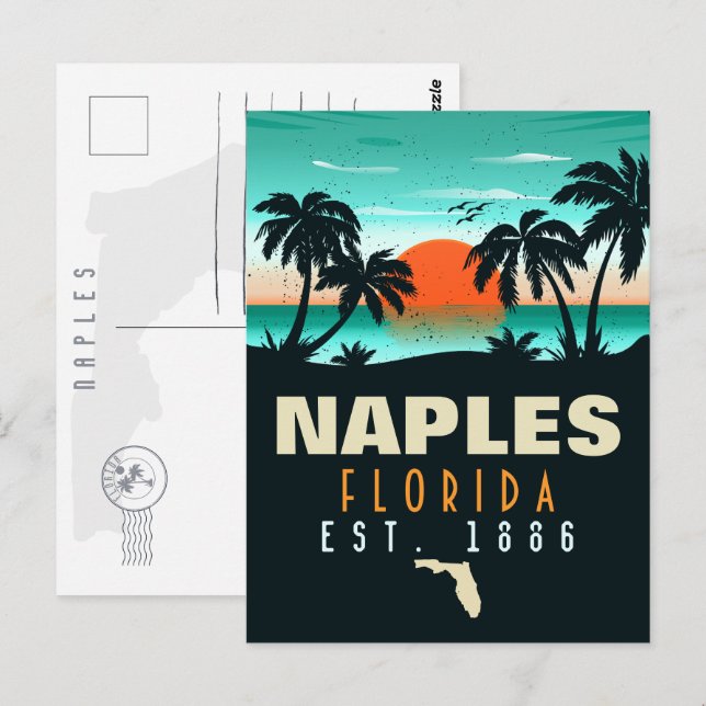 Postal Nápoles Florida Beach Retro Sunset Souvenirs 60 (Anverso / Reverso)