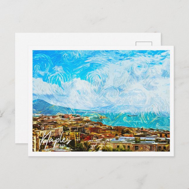 Postal Nápoles Italia Hermoso paisaje de pintura al óleo (Anverso / Reverso)