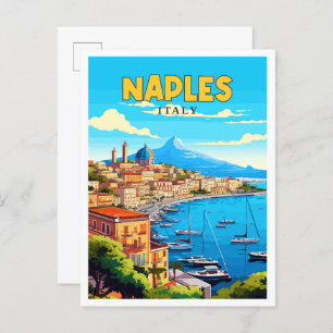 Postal Nápoles Italia ilustracion de viaje vintage
