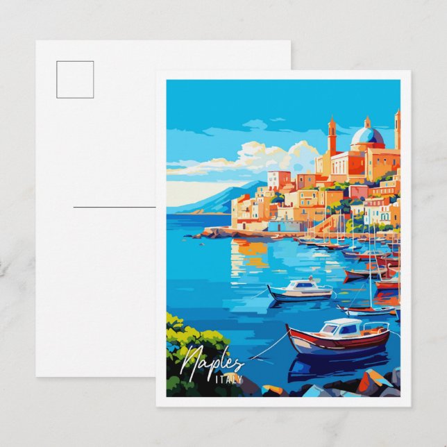 Postal Nápoles Italia ilustracion de viajes Art Vintage (Anverso / Reverso)