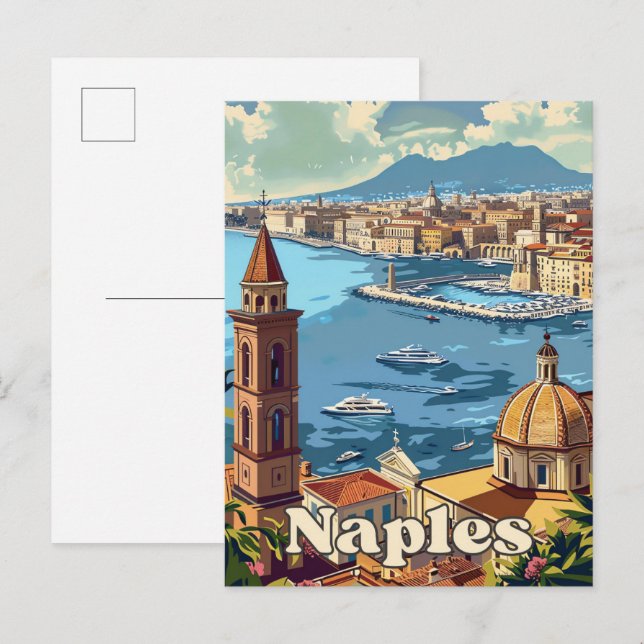 Postal Nápoles Italia Ilustracion de Viajes Retro Vintage (Anverso / Reverso)