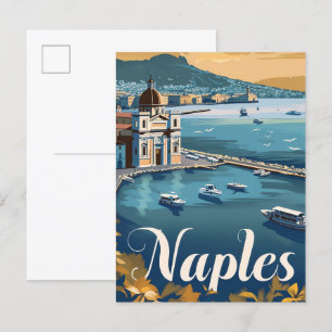 Postal Nápoles Italia Ilustracion de Viajes Retro Vintage