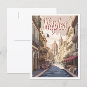 Postal Nápoles Italia Ilustracion de Viajes Vintage