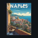 Postal Nápoles Italia Viaje Arte Vintage<br><div class="desc">Diseño de viaje vector retro de Nápoles. Nápoles es la capital regional de Campania y la tercera ciudad más grande de Italia,  después de Roma y Milán.</div>