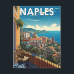 Postal Nápoles Italia Viaje Arte Vintage<br><div class="desc">Diseño de viaje vector retro de Nápoles. Nápoles es la capital regional de Campania y la tercera ciudad más grande de Italia,  después de Roma y Milán.</div>