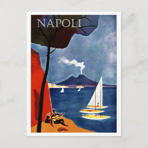Postal Napoli, Italia, barco de vela en la costa