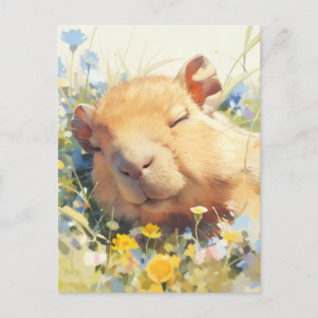 Postal Napping Capybara in Wildflower Meadow (Anverso)