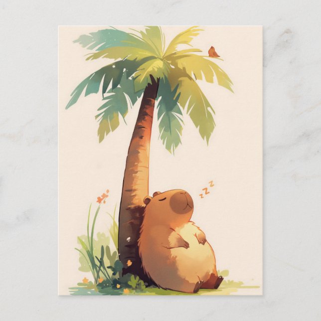 Postal Napping Capybara Under Tropical Palm Tree (Anverso)