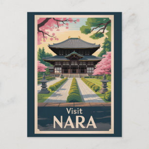 Postal Nara Japón Ilustración Viaje Arte Vintage