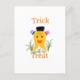 Postal Naranja amarillo Halloween Fantasma truco o regalo