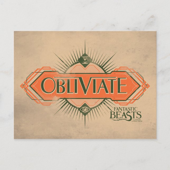 Postal Naranja Art Deco Obliviate Spell Graphic (Anverso)