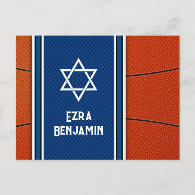 Postal Naranja Azul Bar de Baloncesto Mitzvah Gracias (Anverso)