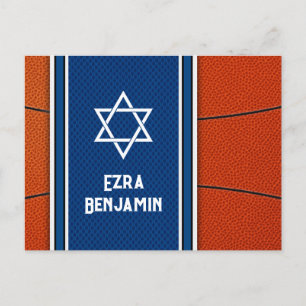 Postal Naranja Azul Basketball Bar Mitzvah Agradecimiento