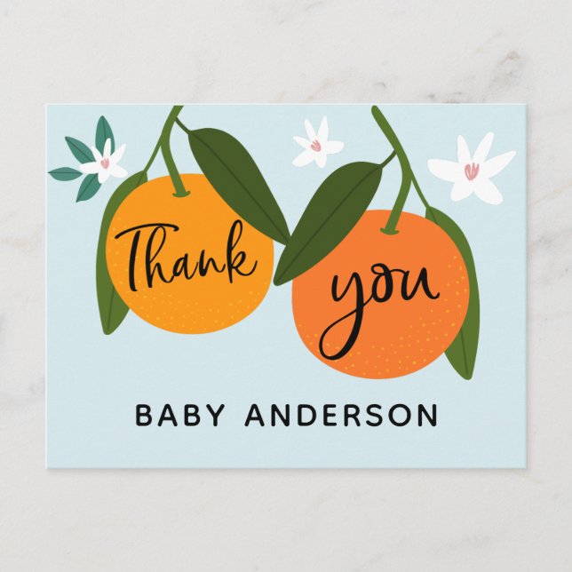Postal Naranja Baby Shower Gracias Postcard (Anverso)