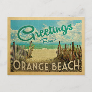 Postal Naranja Beach Vintage Travel