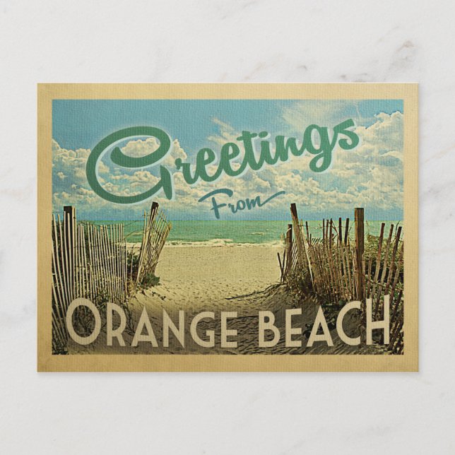 Postal Naranja Beach Vintage Travel (Anverso)
