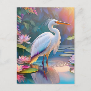 Postal Naranja Billing White Heron Fantasy Bird