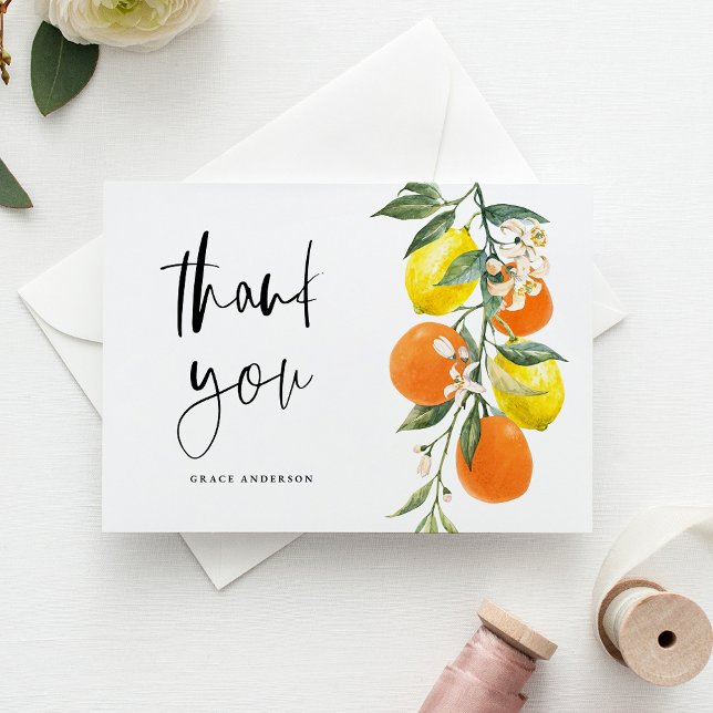 Postal Naranja botánico y graduación de limón Gracias (Botanical Orange and Lemon Graduation Thank You Postcard)