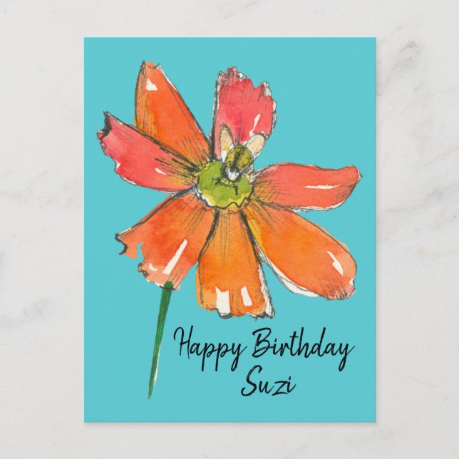 Postal Naranja brillante Daisy Flower Feliz cumpleaños (Anverso)