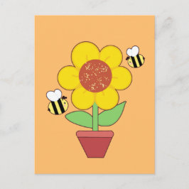 Postal Naranja Brillante Y Girasol Amarillo