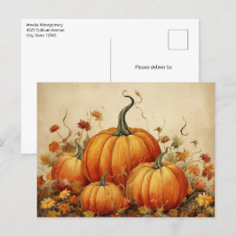 Postal Naranja Calabazas Rustic Otoño