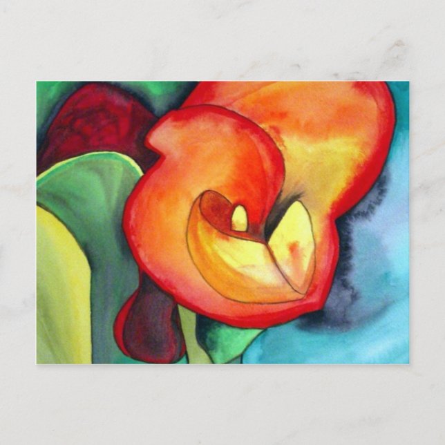 Postal Naranja Canna lily arte acuático original (Anverso)