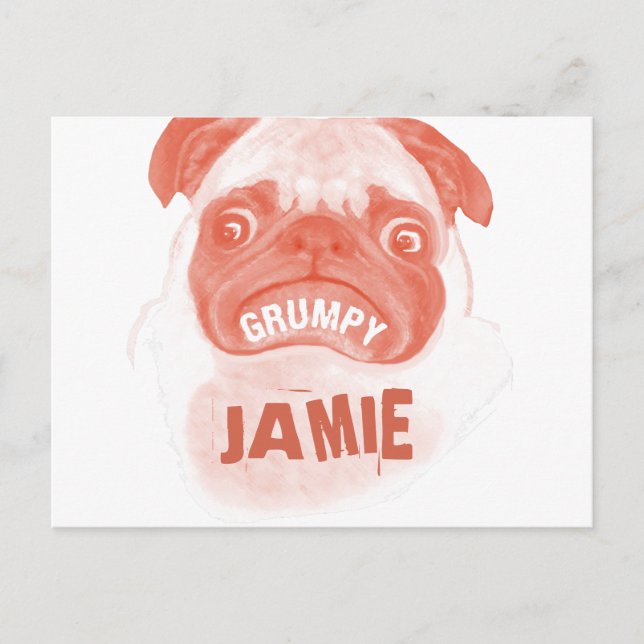 Postal Naranja Coral Grumpy Puggy (Anverso)