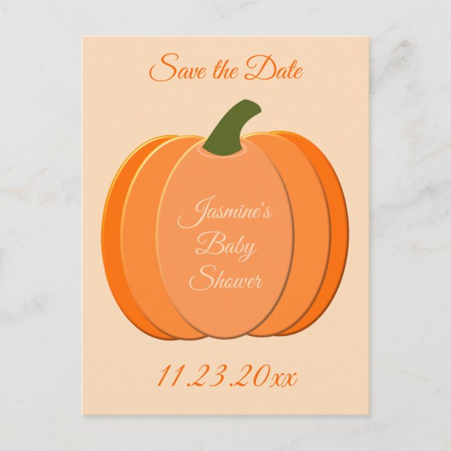 Postal Naranja Cuto Género Neutral Calabaza Baby Shower (Anverso)