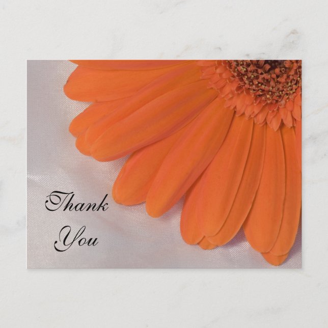 Postal Naranja Daisy y Boda satinado blanco Gracias (Anverso)