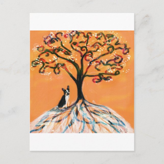 Postal Naranja de árbol Boston Terrier (Anverso)