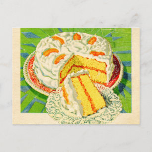 Postal Naranja de comida kitsch retro vintage Creme Cake 