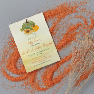 Postal Naranja de flores de calabaza delgadas Baby Shower