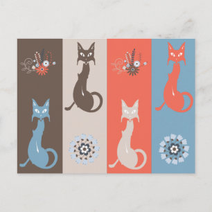 Postal Naranja de gatos retro lindo Kitties de mediados d