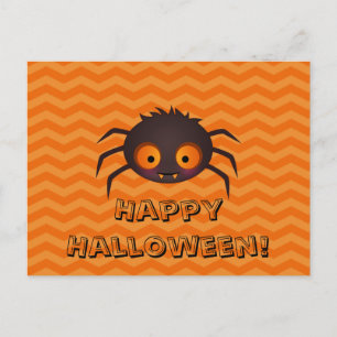 Postal Naranja de Halloween Chevron Cute Spider Design