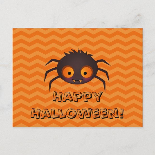 Postal Naranja de Halloween Chevron Cute Spider Design (Anverso)