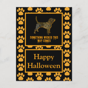 Postal Naranja de Halloween de Beagle Hound Dog Silhouett