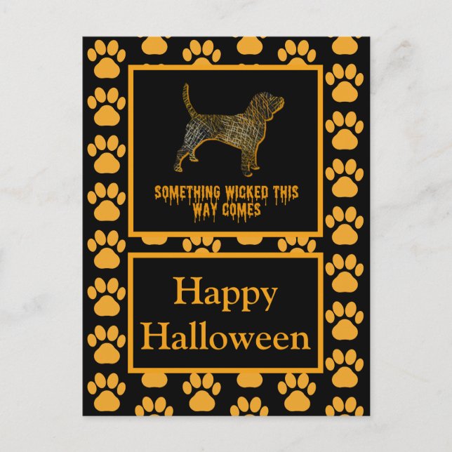 Postal Naranja de Halloween de Beagle Hound Dog Silhouett (Anverso)