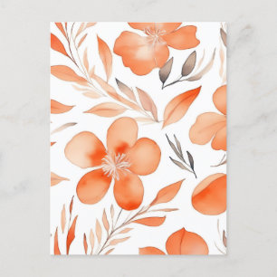 Postal Naranja de ilustracion floral acuarela