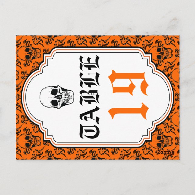 Postal Naranja de la máscara de calaveras, número de tabl (Reverso)