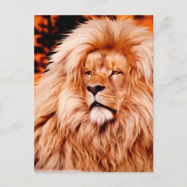 Postal Naranja de leones: pintura fotográfica sobre el ci (Anverso)