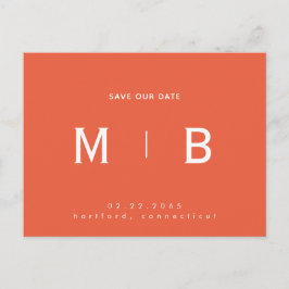 Postal Naranja de monograma elegante Boda Guardar nuestra