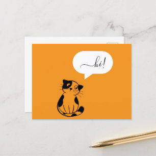 Postal Naranja divertida con Hi Cat