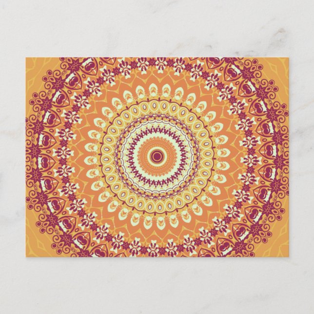 Postal Naranja Elegance Mandala Kaleidoscope (Anverso)