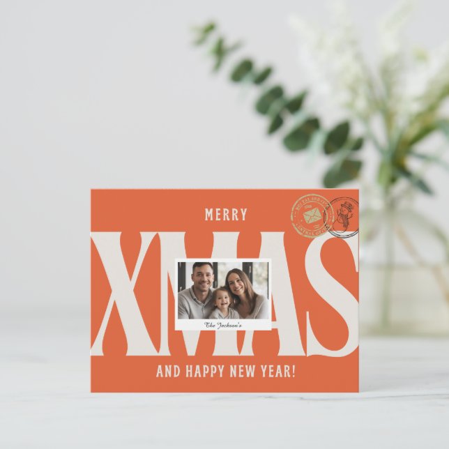 Postal Naranja elegante Navidades personalizados Saludo (Anverso de pie)