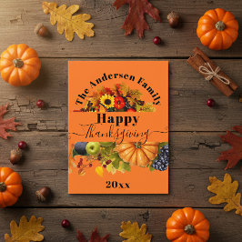 Postal Naranja Fall Harvest Family Saludo Gracias